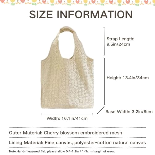 Women's Floral Embroidery Tote Bag Canvas Shoulder Purse with Inner Pocket, Cute Flower Tote Handbag4