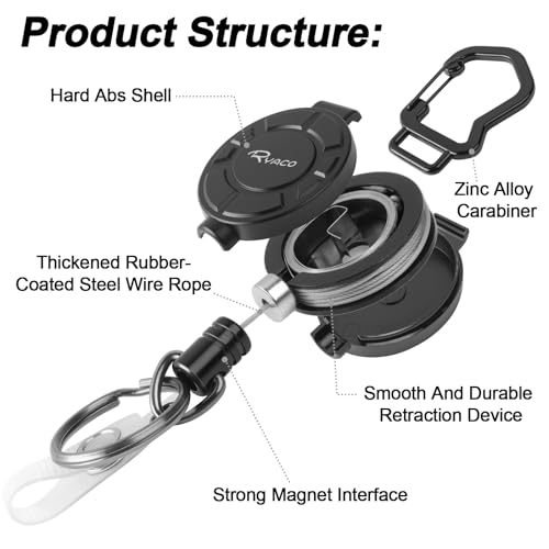 RYACO 2 Pack Heavy Duty Retractable Keychain, Up to 35 oz, Ultra Magnetic Metal Badge Reel Holder with 31.5” Steel Cord - Image 2