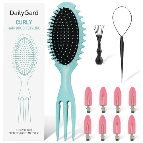 Curl Defining Hair Brush, Wet Hair Brush for Women and Men, Detangler Hairbrush for Wet & Dry, Styling Brush for Curly Hair, Shaping and Defining Curls for Long/Wavy/Damaged Hair, Green