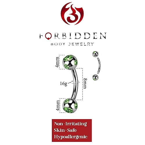 Forbidden Body Jewelry FBJ-MN0451 16G 8Mm Daith Earring, Eyebrow Ring And Rook Piercing, Multi-Gemmed Green Cz Barbell thumb #1