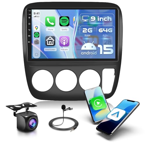 Image of 2G+64G Android 15 Car Stereo Radio for Honda CRV 1997-2001 with Wireless Carplay Android Auto, 9 inch HD Touch Screen in Dash GPS Head Unit Support WiFi HiFi Audio SWC FM+Backup Camera (Manual A /C)