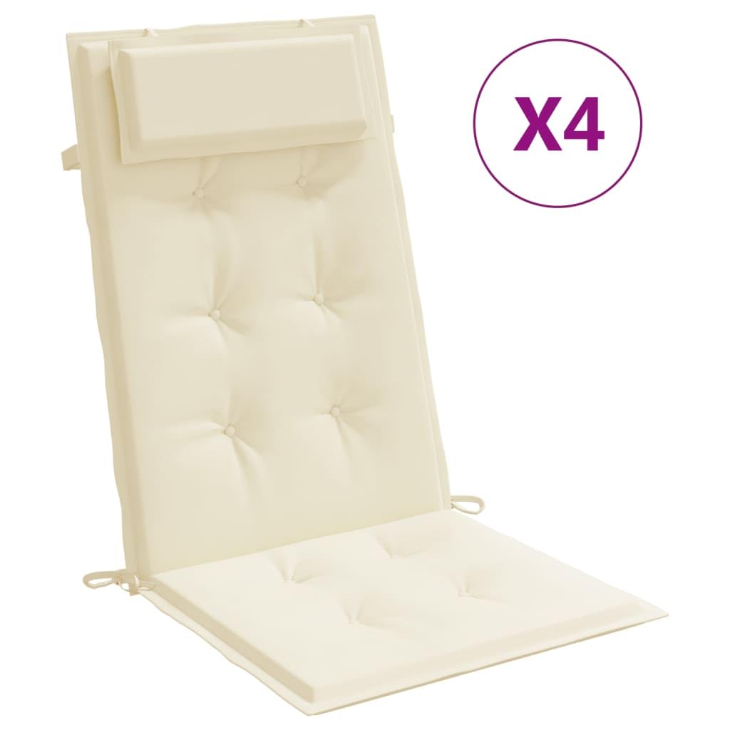 ZEYUAN Cojines de Silla Respaldo Alto 4 uds Tela Oxford Color Crema, Cojines para Butacas De Jardin, Cojines Sillas Cocina, Cojines para Sillas De Terraza, Cojin Silla Exterior