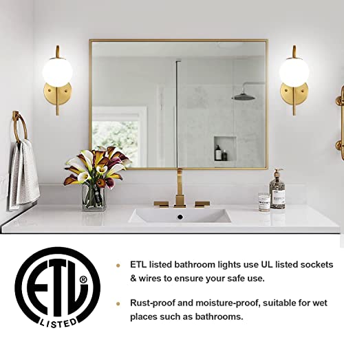 Peesin Gold Wall Sconces Set Of Two, Brushed Brass Wall Sconces, Wall Sconce With Frosted Globe Glass, Mid Century Modern Sconces Wall Lighting For Bathroom, Bedroom, Living Room, Bulbs Included X 4 #TOP3
