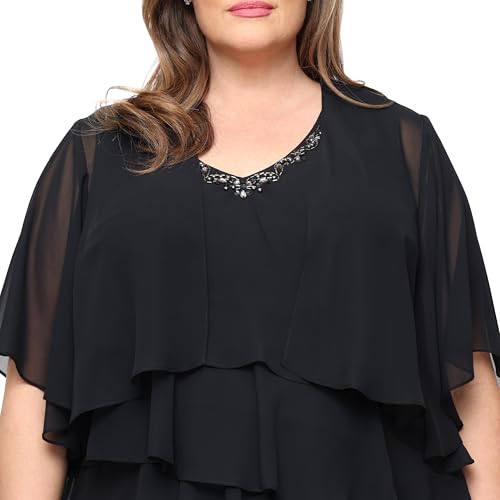 Image of S.L. Fashions Women's Chiffon Tiered Jacket Dress with Beaded Neckline Mother of the Bride, Cocktail, Or Wedding Guest Dress