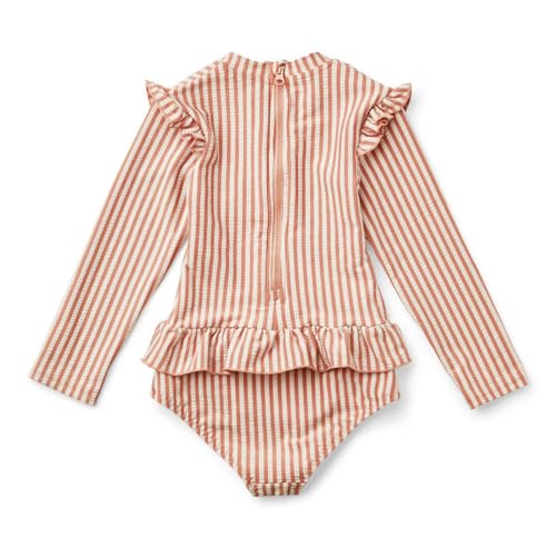 Image of Girls One Piece Swimsuits Zipper Rash Guard Long Sleeve Bathing Suit with Ruffle Hem UPF50+