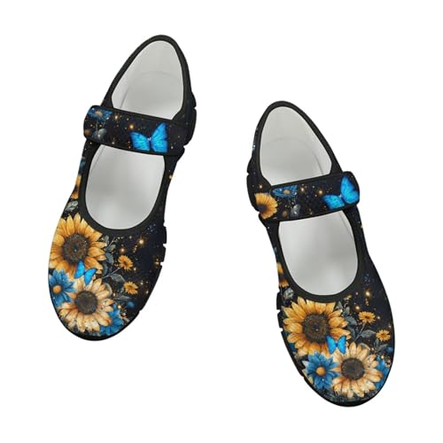 Jeiento Yellow Sunflower Mary Jane Shoes Women Slip on Ballet Flat Dressy Round Toe Flats Shoes2