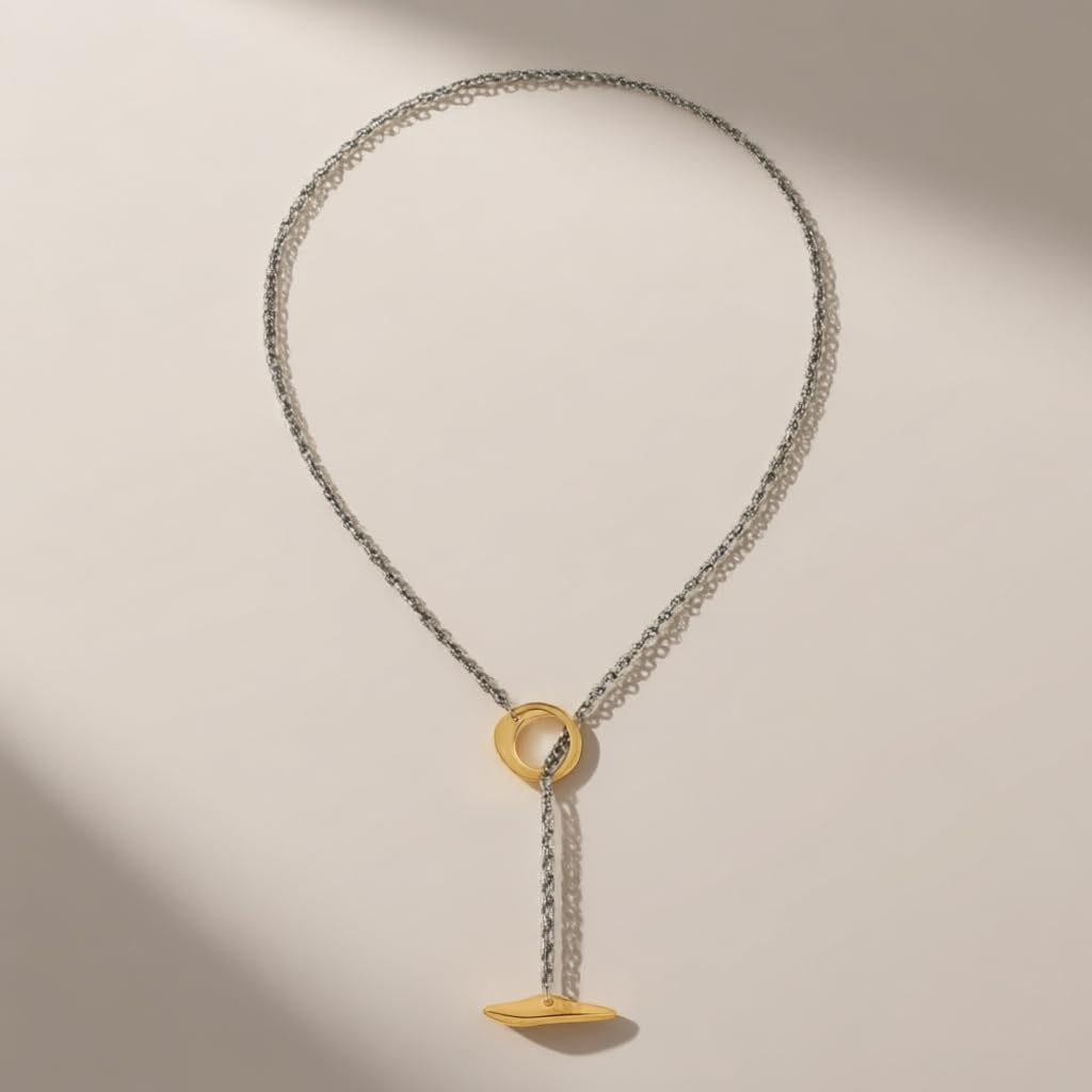 Two Tone Necklace for Women Silver and Gold Minimalist Statement Necklace Unique Pendant 20in Chain Dainty Two-tone Jewelry Gift for Her - Image 6