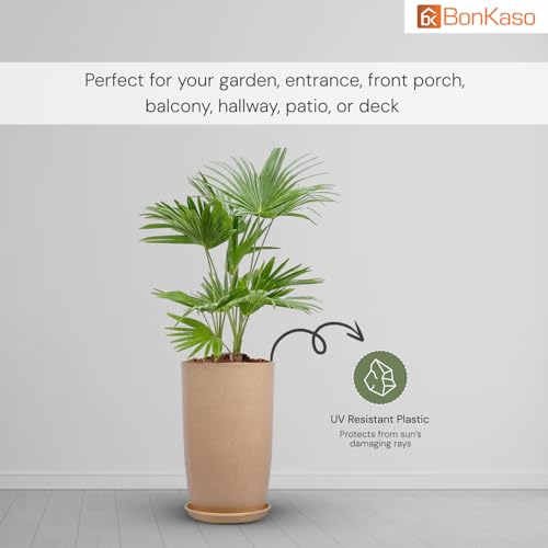 Image of BonKaso 18 inch Beige Flower Pot - Tall, Durable & Lightweight Polymer Tower Planter for Indoor & Outdoor Use: Home, Office, Garden & Balcony (Gamla /Gamale)