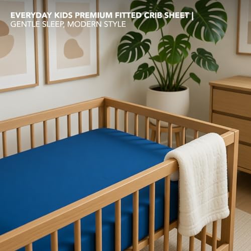 Image of Everyday Kids Fitted Crib Sheet, 100% Soft Breathable Microfiber Baby Sheet, Fits Standard Size Crib Mattress 28in x 52in, Royal Blue Nursery Sheet