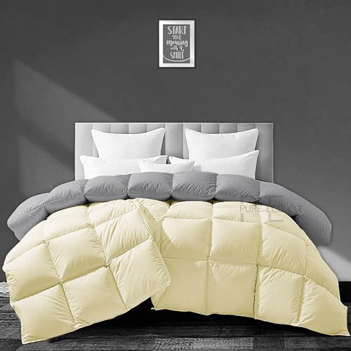 Image of PURE ECO Heavy Winter 400 GSM Comforter for King Size (92 inchX106 inch) - Soft Quality Winter Blanket Soft Microfiber Fill - Duvet /Blanket King Size - Ivory /Silver Grey Color