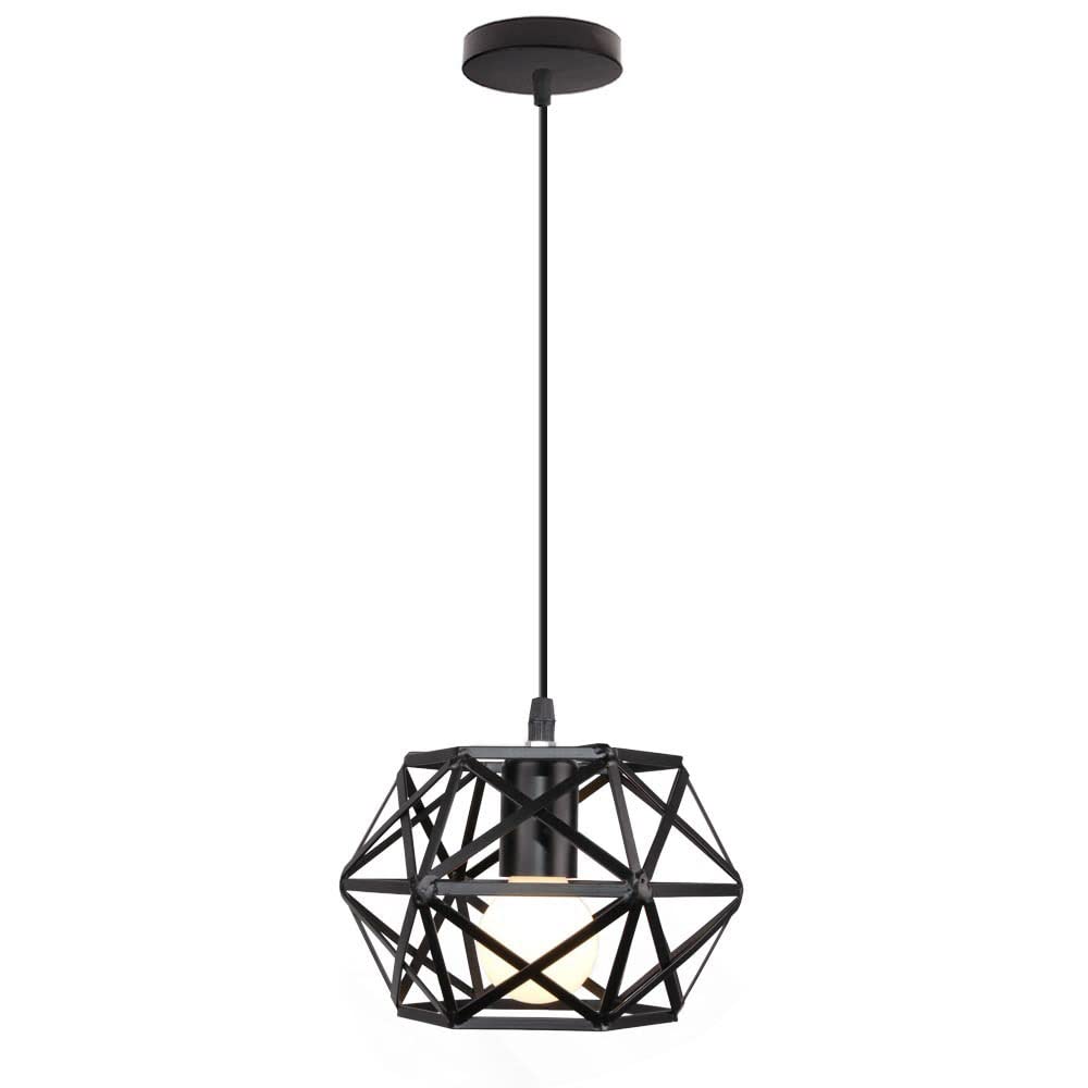Isla de cocina industrial 3 luces con pantallas de alambre de metal negro para techo 6