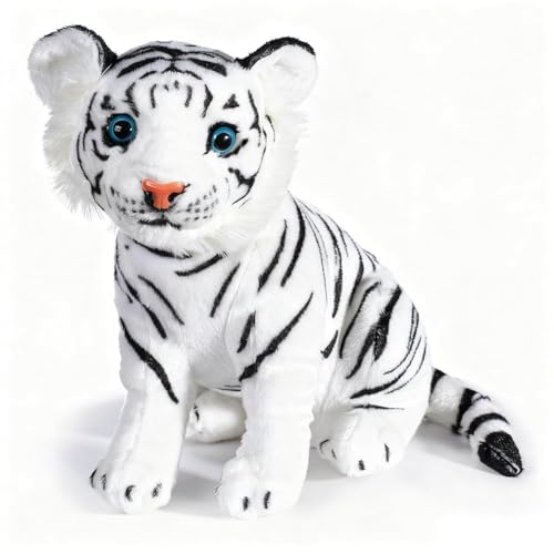 SZJFYMQ Peluche Réaliste Tigre, 23cm Peluche Animale, Réaliste Tigre, Forme pour Enfants Mignon poupée en Cadeau de fête d'anniversaire (Blanc)