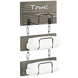 MyGift Wall Mounted Rolled Hand Towel Rack Holder, 3-Tier Vintage Gray Wood and Matte Black Metal...