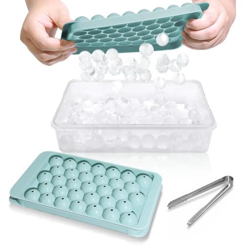 WIBIMEN Ice Cube Tray with Lid and Bin, 1' Round Ice Trays for Freezer
