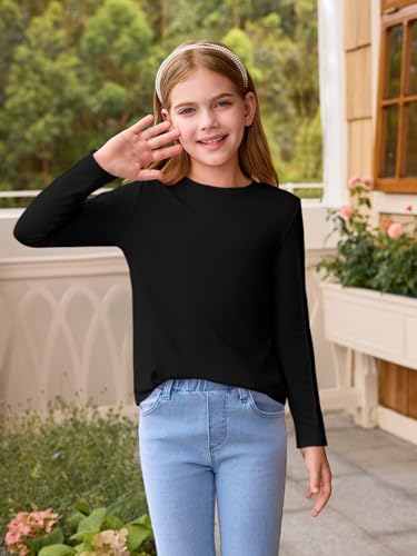 Haloumoning Girls Long Sleeve T-Shirts Kids Summer Fall Crewneck Tops Basic Tees 5-14 Years4