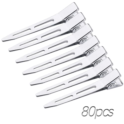 Mbsomnus 80pcs Pin Curl Clips 2.2 Inch Hair Clips for Styling Metal Sectioning Hair Clips Silver Hairdressing Clips Duck Bill Single Prong Alligator Curl Clips for Women Girls Salon Bows DIY