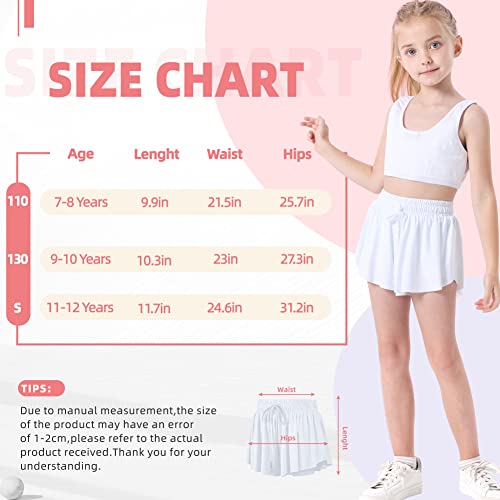 Girls Flowy Shorts Youth Teen Kids Girls Athletic Butterfly Shorts With Liner 2-In-1 For Running Sports Fitness Dance Tennis(White, 9-10 Years) #TOP3