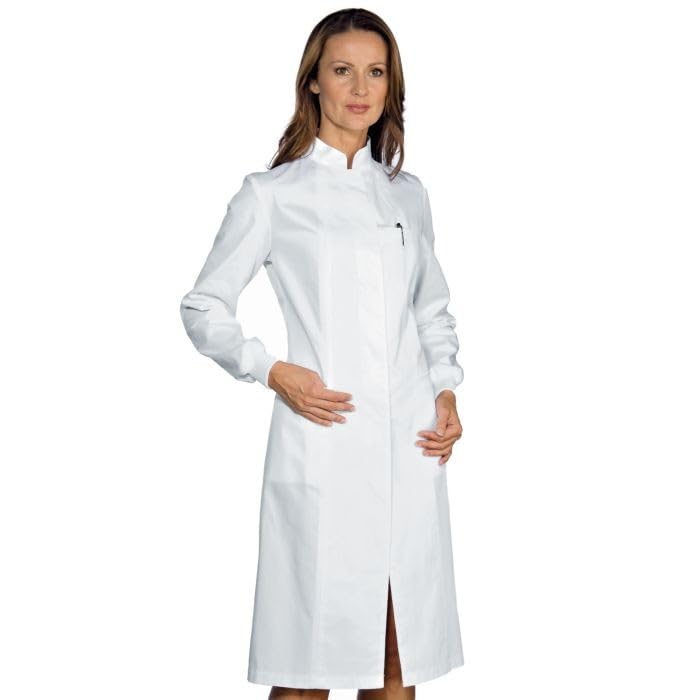 I.sacco Camice Medico PONZA da Donna con Polsi in Maglia in 100% Cotone (Bianco)