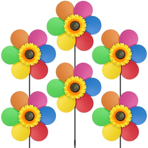 DECEED 6PCS Sunflower Wind Spinners with Stakes 14" W x