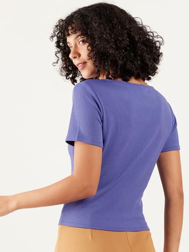 Image of Athena Lifestyle Women and Girls Blue Polyester Round Neck Short Sleeves Solid Blouson Casual Tops