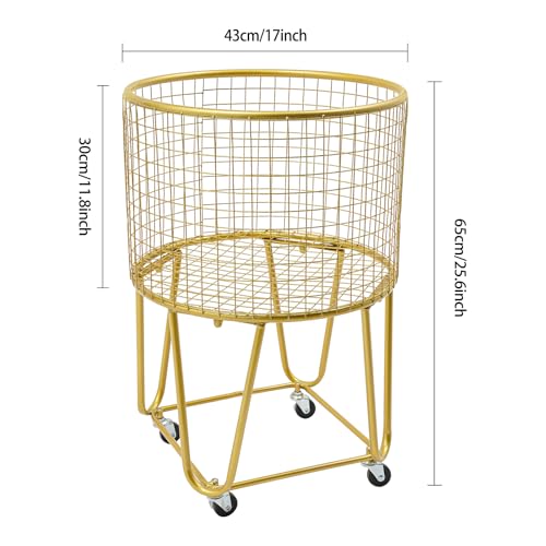 Image of Wire Metal Deep Set Rolling Laundry Basket,Mesh Wire Laundry Basket Storage Cart for Bathroom Bedroom Dirty Clothes Storage (F)