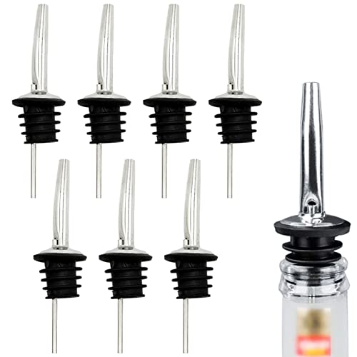 7 Pieces Bottle Speed Pourers Stainless Steel Liquor Pourers Bottle Dispenser for Wine Spirits Alcohol Olive Oil Syrup Bottles with Rubber Stopper