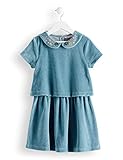 Blumenstickereien Amazon-Marke: RED WAGON Mädchen Samt-Kleid mit besticktem Kragen, Blau (Eggshell Blue), 140, Label:10 Years