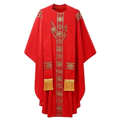 CAMDOM Catholic Priest Chasuble Church Mass Vestment Robe with Stole