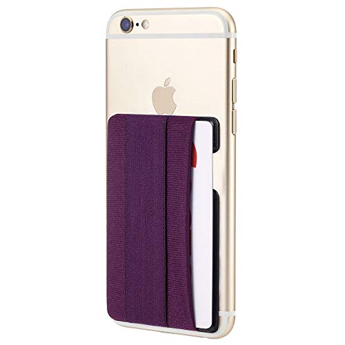 Sinjimoru Cell Phone Grip with Card Holder, Slim Wallet with Elastic Strap. Sinji Pouch Band Purple