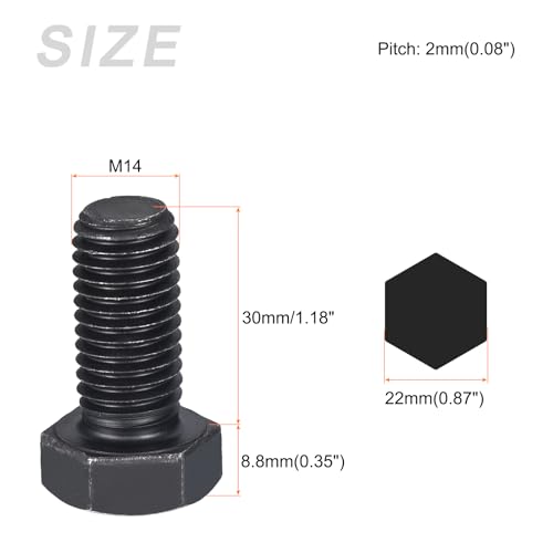 Image of METALLIXITY Hex Bolts (M14-2x30mm) 4Pcs, 8.8 Grade Carbon Steel Fully Threaded Black Oxide, Coarse Thread UNC Hex Head Screw Bolt - for Furniture Repair