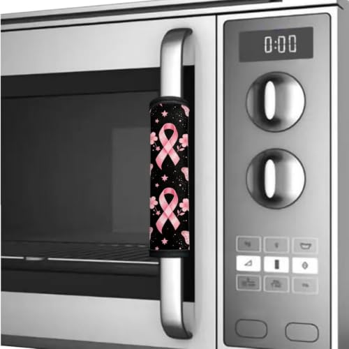 Image of Fridge Door Handle Covers Set of 6 Kitchen Appliance Decor Handles Glove Anti-Slip Protectors Washable Refrigerator Decor for Breast Cancer Awareness, Pink Ribbon Butterfly Pattern