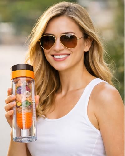 Image of Gubbarey Crystal Infuser Water Bottle with Gold Aviator Sunglasses, Clear and Orange, Wellness Hydration Lifestyle Set