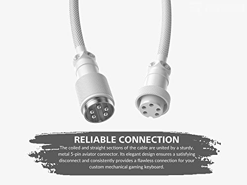 Ranked Coiled Kabel | Ręcznie Wykonany Podwójnie Osłonięty Splotowy Kabel | USB-C do A | 5-Pinowy Złącz Aviator dla Niestandardowej Mechanicznej Klawiatury | Szybkie Ładowanie 20W (Biały)