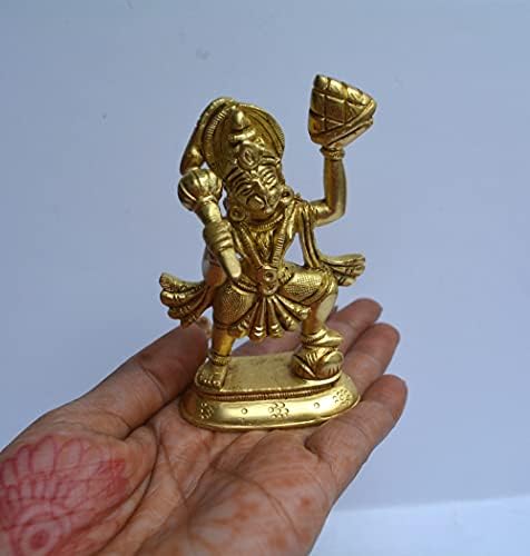 Brass Hanuman Statue Sculpture Murti Idol - Brass Lord Bajrangbali Decorative Worship Hindu Gods for Home Decor Deity Idol Gift 195 Gram (Hanuman 3.5" inch)