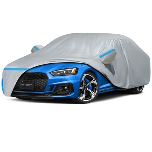 Image of Car Cover for 2007-2025 Audi A5 /S5 /RS5 Sedan, Waterproof Custom-fit All Weather Sun Rain UV Dust Snow Protection Windproof Outdoor A5 Full Car Cover with Door Zipper and Cotton Lining-Gray