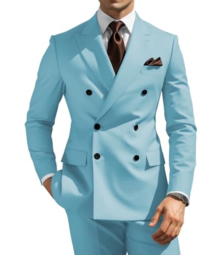 Double Breasted Suit Men 2 Piece Slim Fit Suit for Men Wedding Double Breasted Blazer Pants Prom Business Party