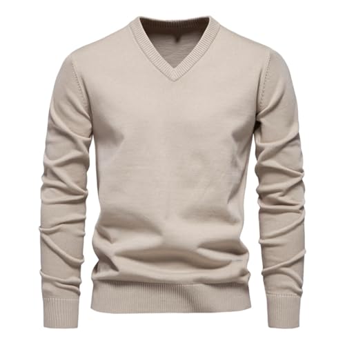 Men’s Cotton Sweater Knit Pullover V-Neck Long Sleeve Casual Knitted Jumper Comfortable Basic Top2