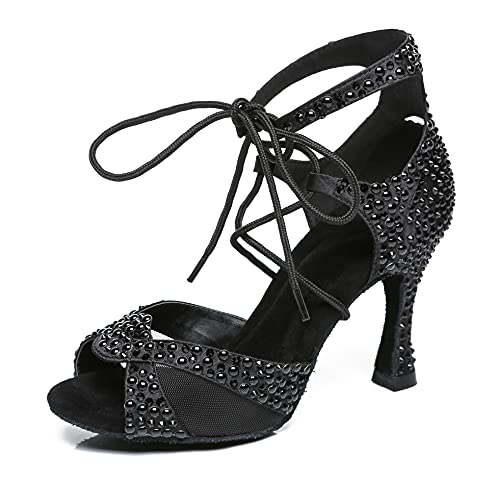 Chaussures de danse latine noires à strass idéales pour briller en soirée de salsa et bachata
