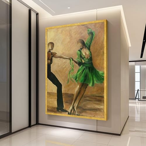 Tableau moderne sans cadre 60x80 couple dansant robe verte pour mur