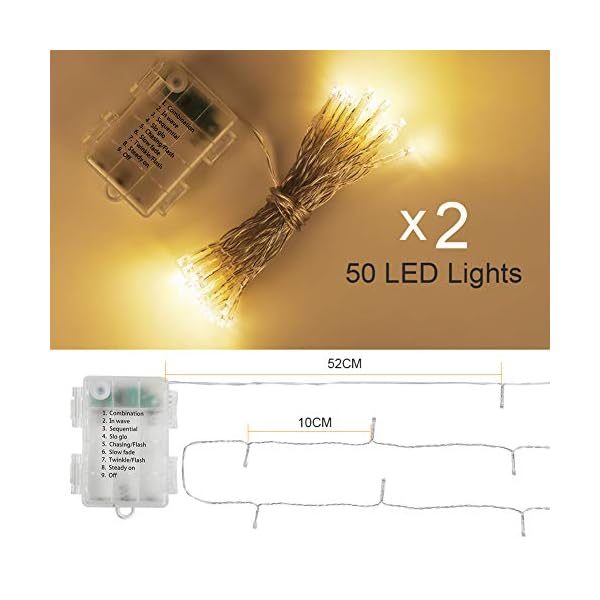 Opard 2stk 50er LED Lichterkette Batterienbetrieben mit Timer 5M 8 Modi, IP65 Wasserdicht für Innen Außen Weihnachten… – Bild 4