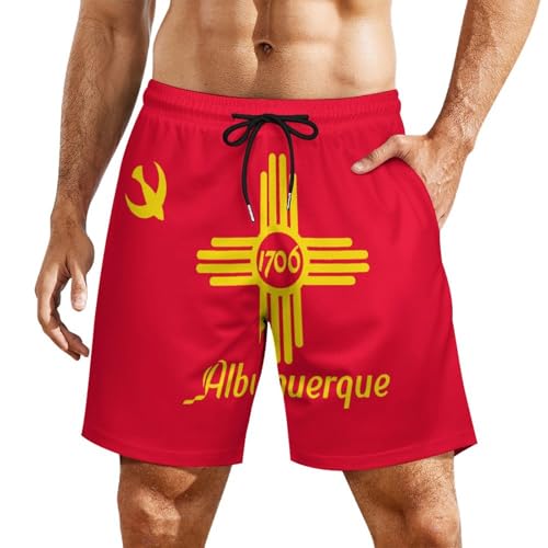 Albuquerque in New Mexico U.S. Flag Men's Swim Trunks with Compression Liner Summer Bathing Suit Beach Shorts with Pockets
