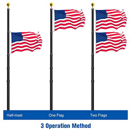 Wphold 20Ft Telescopic Flag Pole Kit, Extra Thick Telescoping Flag Poles, Black Heavy Duty Flag Poles For Outside House Inground With 3X5 American Flag, Flagpole For Yard, Residential #TOP6