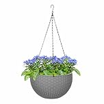 ADEPTNA Beautiful Rattan Effect Hanging Planter – 26cm (10") Hanging Basket | Decorative Plant Pot for Home, Garden & Patio | Stylish Flower Bowl for Indoor & Outdoor Use (GREY)