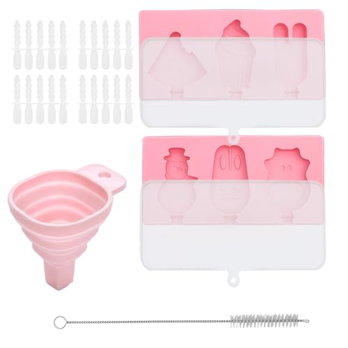 DHWEKU Moldes de Helado,2 Pack Molde de Helado de Silicona 3 Cavidades con 20 Palos,Juego de Moldes para Polos,DIY Popsicle Mold Sin BPA, para Helados DIY Chocolate congelado,con Tapa y Embudo