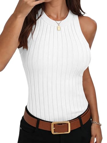 Image of INFITTY Womens Ribbed Tank Tops High Neck Slim Fitted Sleeveless Shirt Basic Knit Casual 2026 Summer Going Out Y2k Clothes