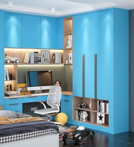 Image of Sky Blue Solid Matt Peel and Stick Wallpaper Contact Paper Wallpaper Modern Self Adhesive Wallpaper Decorative Removable 16 x 96 Inch