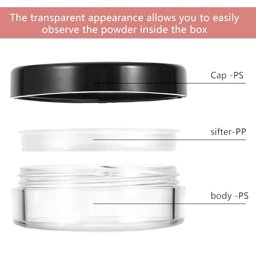 2pcs 10ml/0.34oz Plastic Empty Travel Small Loose Powder Compact Refillable Loose Powder Containers Reusable No Leak Compact with Rotatable Sifter and Black Screw Lid3