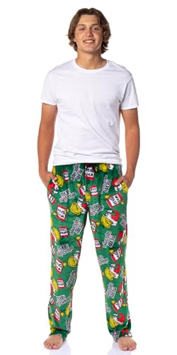 Dr. Seuss The Grinch Men's Merry Grinchmas Who Hash Adult Luxury Plush Lounge Sleep Pajama Pants with Elastic Waistband2