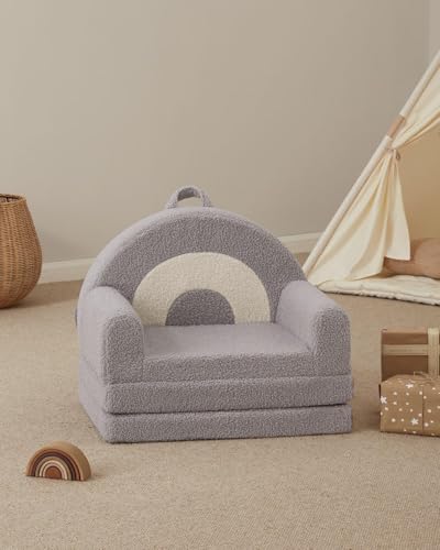 Image of Blissful Diary Foldable Kids Couch, 2-in-1 Kids Sofa Chair, Gray Rainbow | Kids Fold-Out Couch, Reading&Play, Sturdy Support, Washable Cover, Carry Handle, Pre-Assembled, Gift Ready, CPSIA Certified