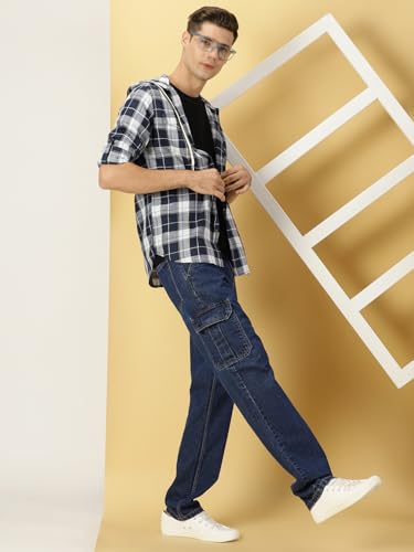 Image of Thomas Scott Men's | Checks | Full Sleeve | Regular Fit | 100% Cotton | Hooded | Casual Shirt